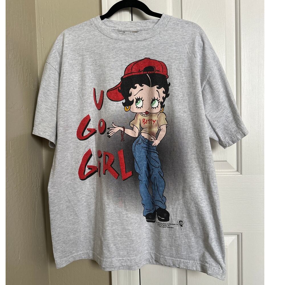 Vintage 90s Y2K Betty Boop "U Go Girl" Graphic Shirt Grey Heather Streetwear Tee